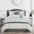 Grand Avenue Blue Fan-Shaped King Comforter Set, 7 Piece, Terry Embroidery Geometric Bedding Sets & Collections, Bedskirt, Pillows & Shams