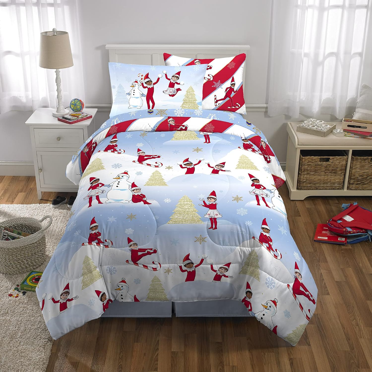 Franco Kids Bedding Soft Comforter and Sheet Set with Sham, 5 Piece Twin Size, Elf on the Shelf