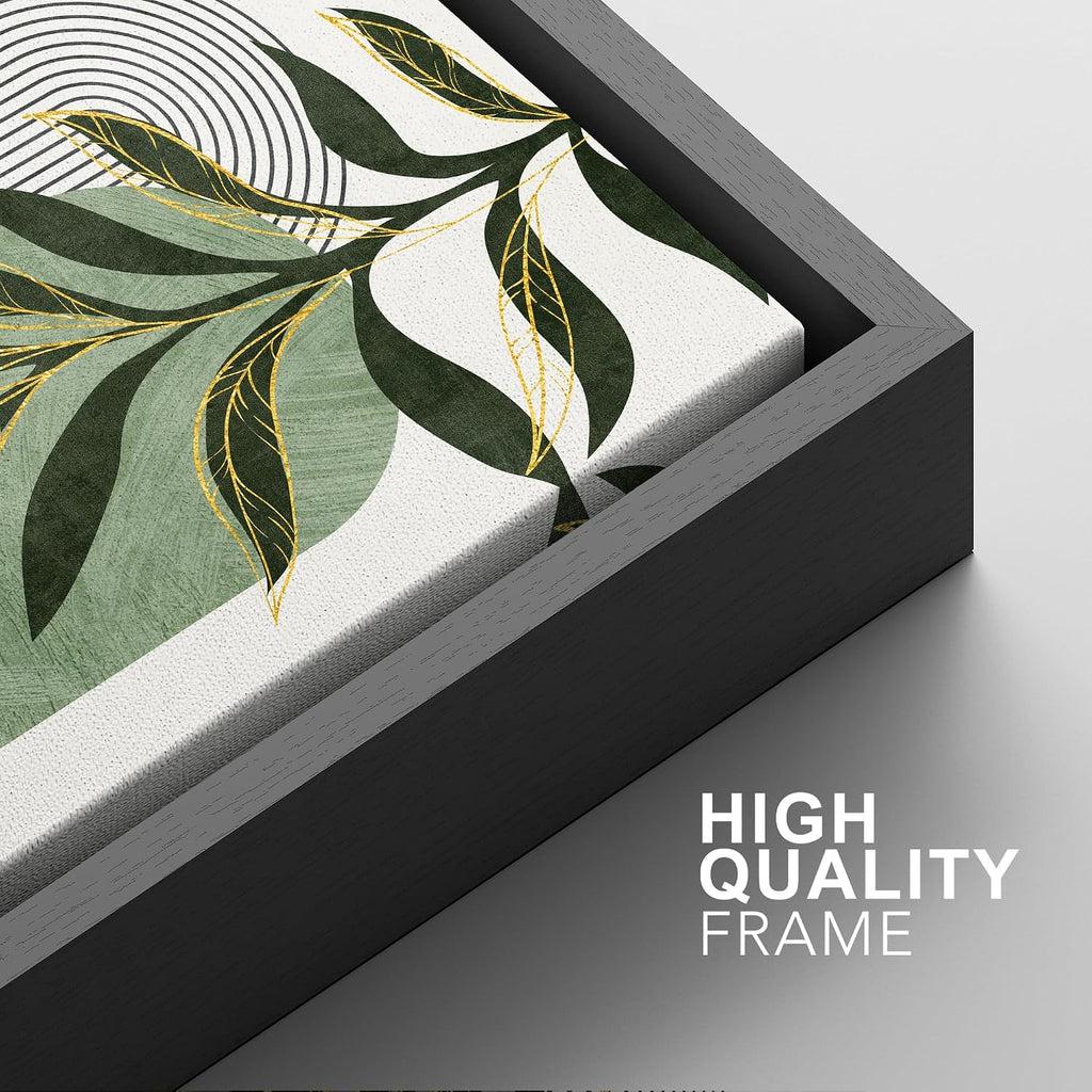 SIGNFORD Framed Canvas Print Wall Art Set Jungle Palm Leaf Geometric Polygons Abstract Shapes Illustration Modern Art Decorative Nordic Nature for Living Room, Bedroom, Office - 24'x36'x2 Black