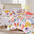 Greenland Home Watercolor Dream 100% Cotton Modern Floral Quilt Set with Decorative Pillows, 4-Piece Twin/XL, White