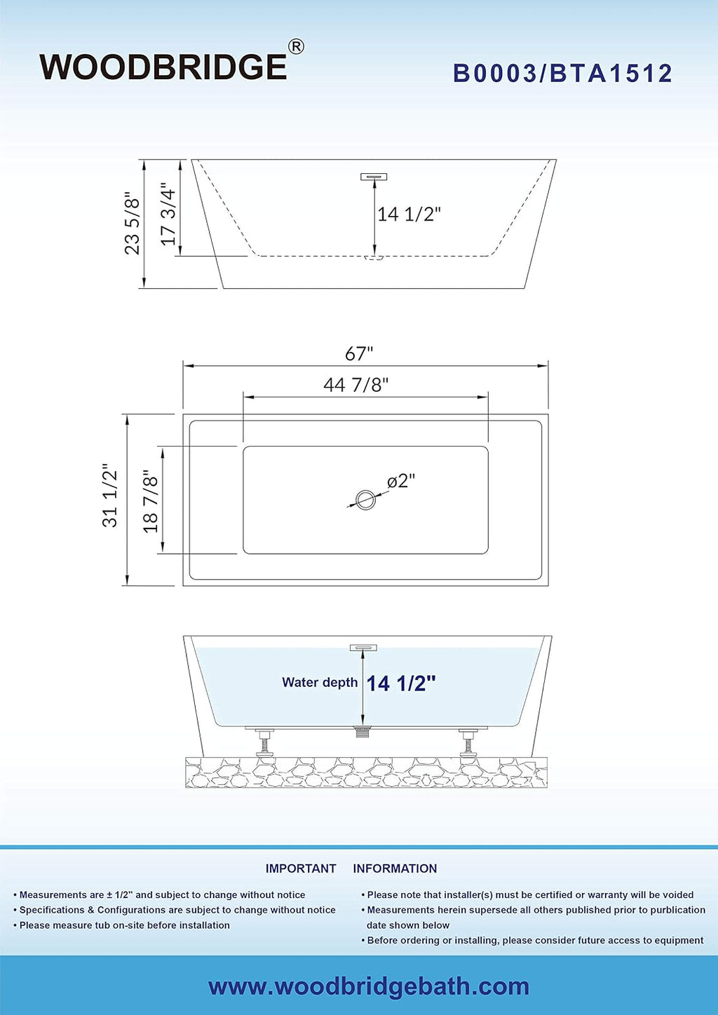 WOODBRIDGE B0003-BG-Drain &O Bathtub, White