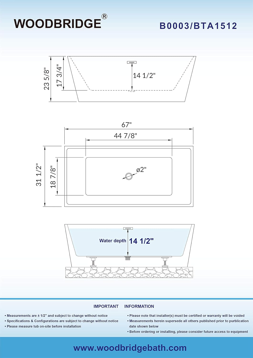 WOODBRIDGE B0003-BG-Drain &O Bathtub, White