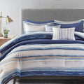 Madison Park Marina Comforter Quilt Combo Set - Modern Luxury Design, All Season Down Alternative Bedding, Matching Shams, Decorative Pillows, King/Cal King(104'x92') Seersucker Blue 8 Piece