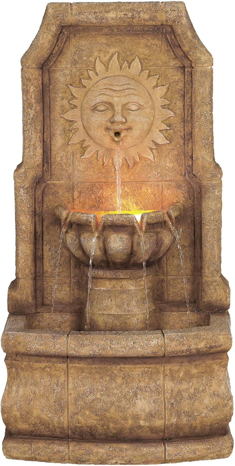 Sun Villa 37' High Large Italian Outdoor Decor Faux Stone Floor Fountain with Light LED Standing Waterfall Tiered Cascading Water Feature for Outside Garden Patio Yard Backyard Porch - John Timberland