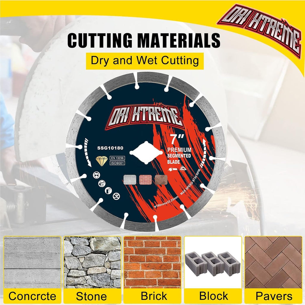 7 Inch Diamond Saw Blade 10Pcs, Segmented General Purpose Blade Dry/Wet Cutting Concrete, Masonry, Brick, Block,7/8'-5/8' Arbor