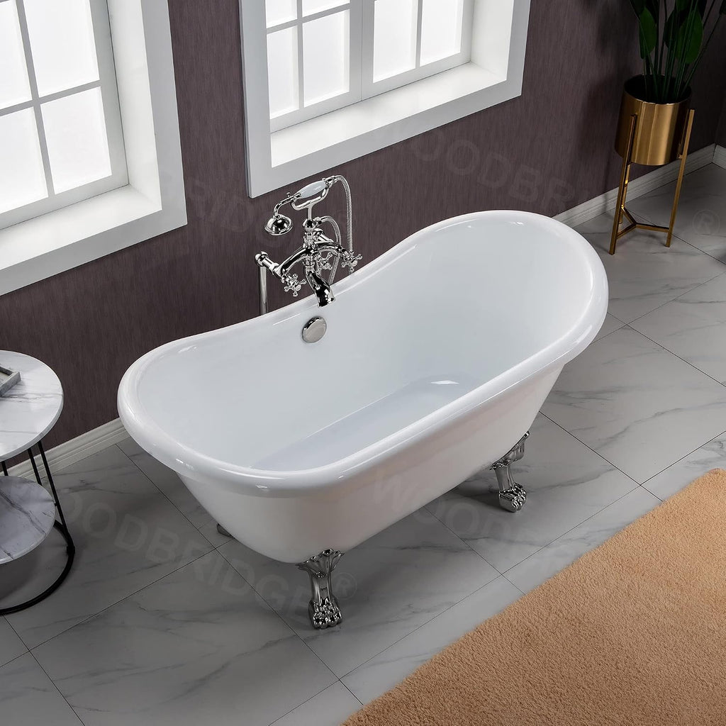 WOODBRIDGE BTA1540-B/N-Feet+B/NDrain Bathtub, Brushed Nickel