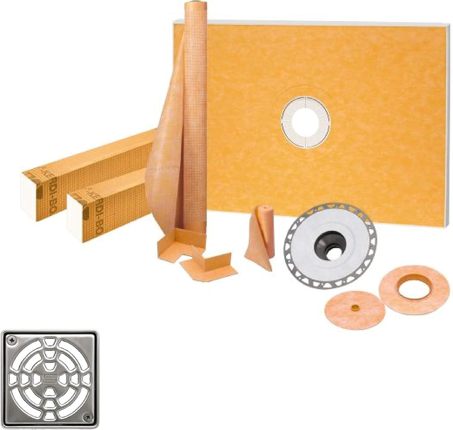 Schluter Kerdi 38-Inch X60-Inch Center Shower Kit with Stainless Steel Drain
