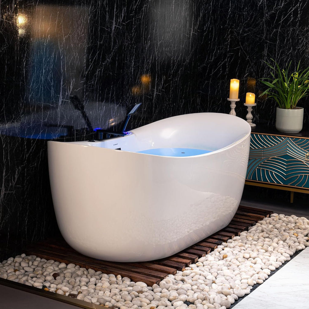 WOODBRIDGE 72' x 35-3/8' Whirlpool and Air Bath Heated Soaking Combination Tub with Adjustable Speed Air Blower, Tub Filler, and LED control panel, Matte Black Finish Trim and Drain Kit,BM-400+F0051