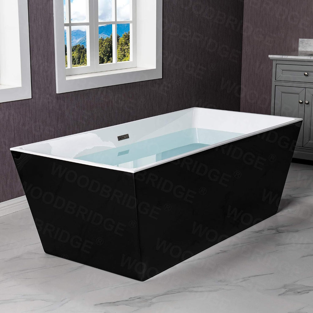 WOODBRIDGE 67' Acrylic Freestanding Bathtub Contemporary Soaking Tub, Black Matte Drain/Overflow, B1812-MB-Drain &O
