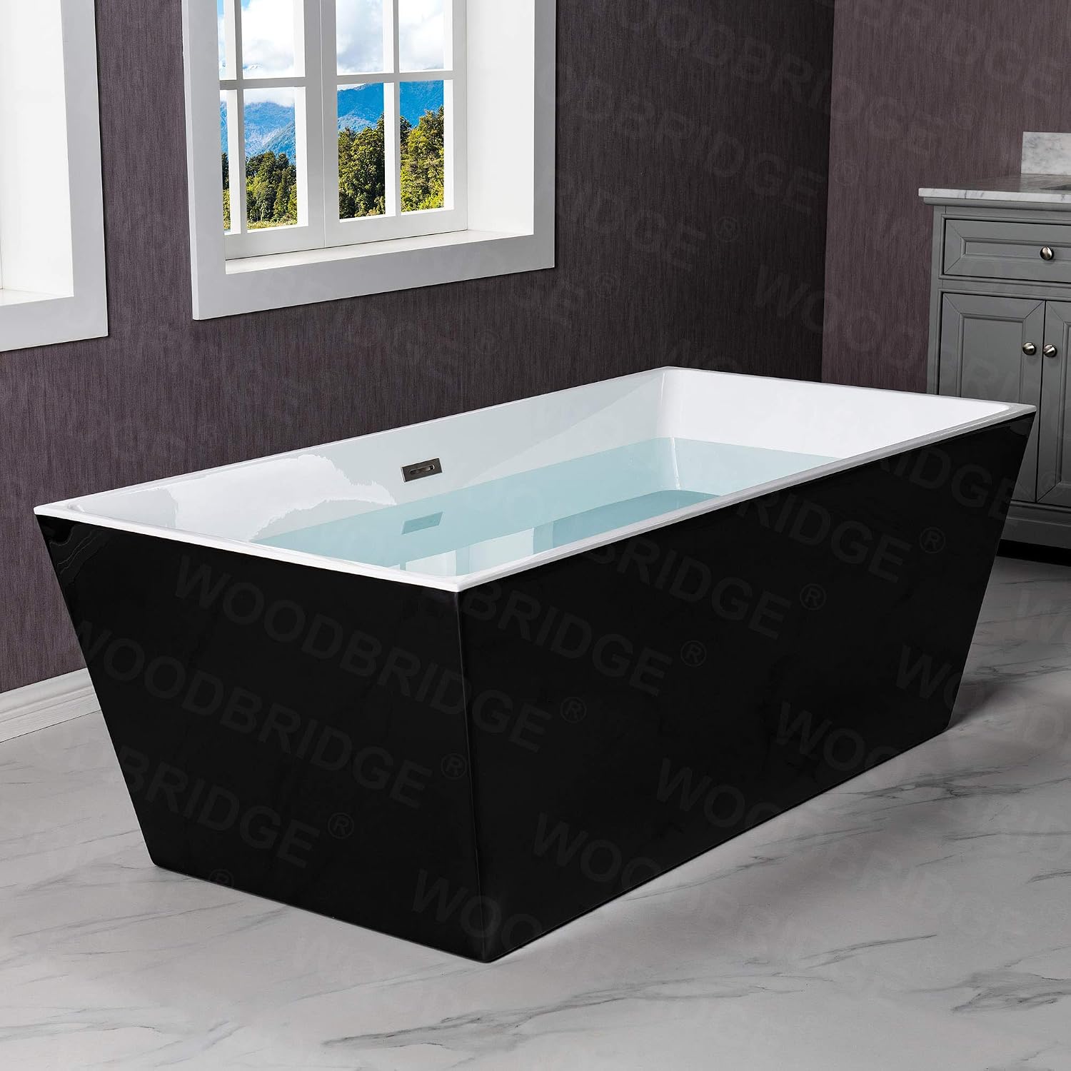 WOODBRIDGE 67' Acrylic Freestanding Bathtub Contemporary Soaking Tub, Black Matte Drain/Overflow, B1812-MB-Drain &O