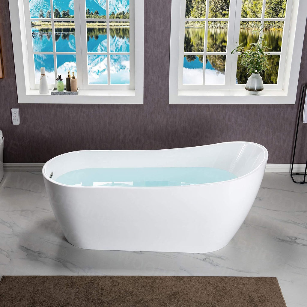 WOODBRIDGE 67' Freestanding White Acylic Soaking Bathtub Drain and Overflow,BTA1508-B/N-Drain &O, with Brushed Nickel Drian