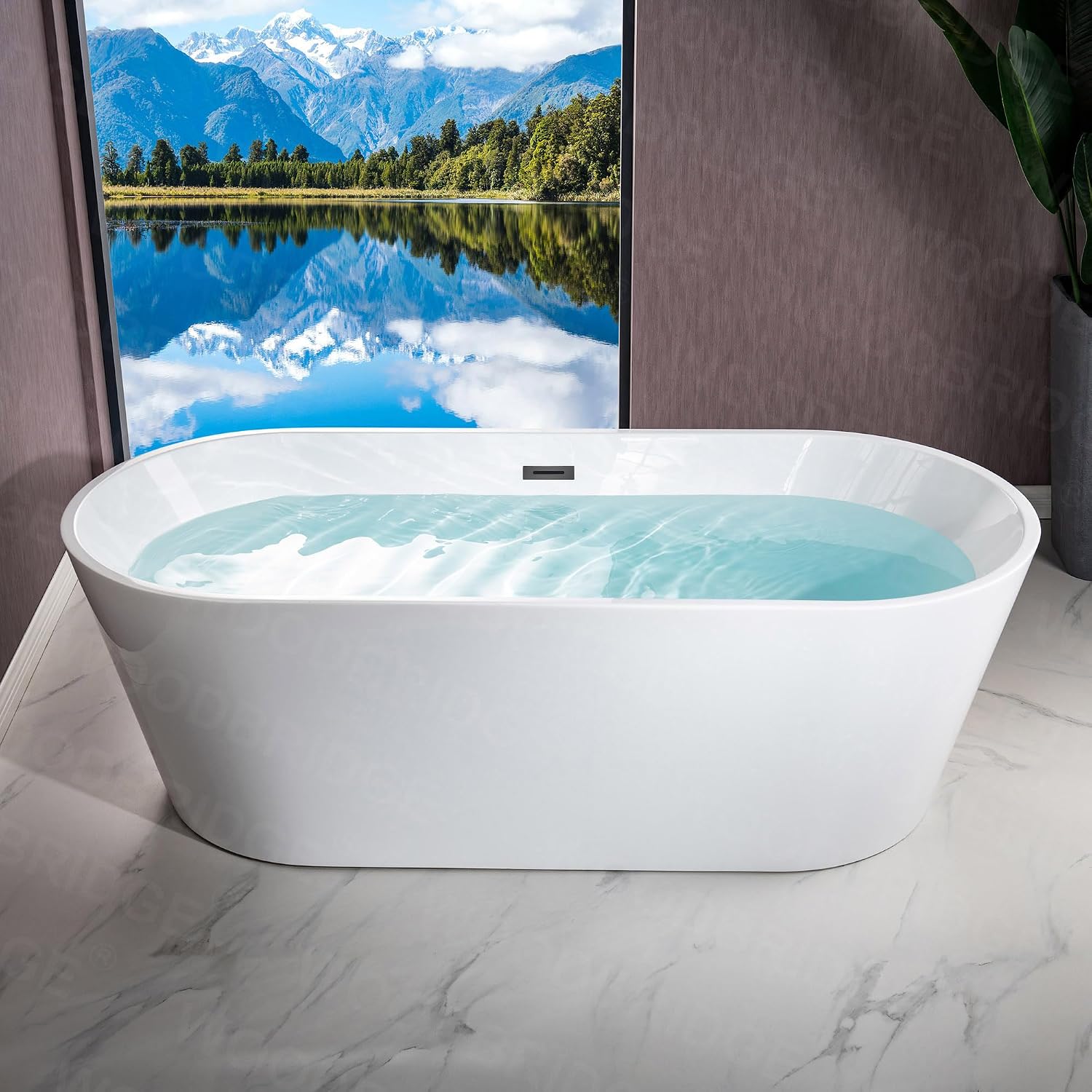 WOODBRIDGE 71' Acrylic Freestanding Bathtub Contemporary Soaking White Tub with Matte Black Overflow and Drain,White,B1701 MB