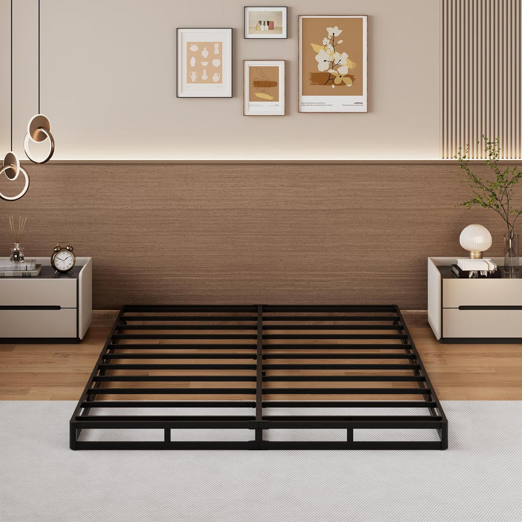 SHLAND Box Springs King Size 4 Inch High Box Spring Strong Metal Frame Mattress Foundation with Fabric Cover, Box Spring King Size Bed, Easy Assembly
