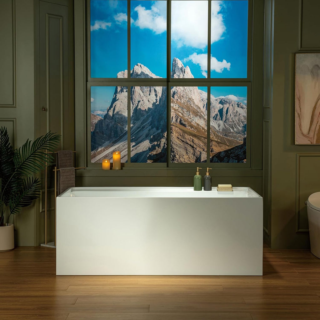 WOODBRIDGE 59' L x 29-1/2' W Freestanding Contemporary Soaking Bathtub with Brushed Gold Drain & Overflow, White, B5910-BG