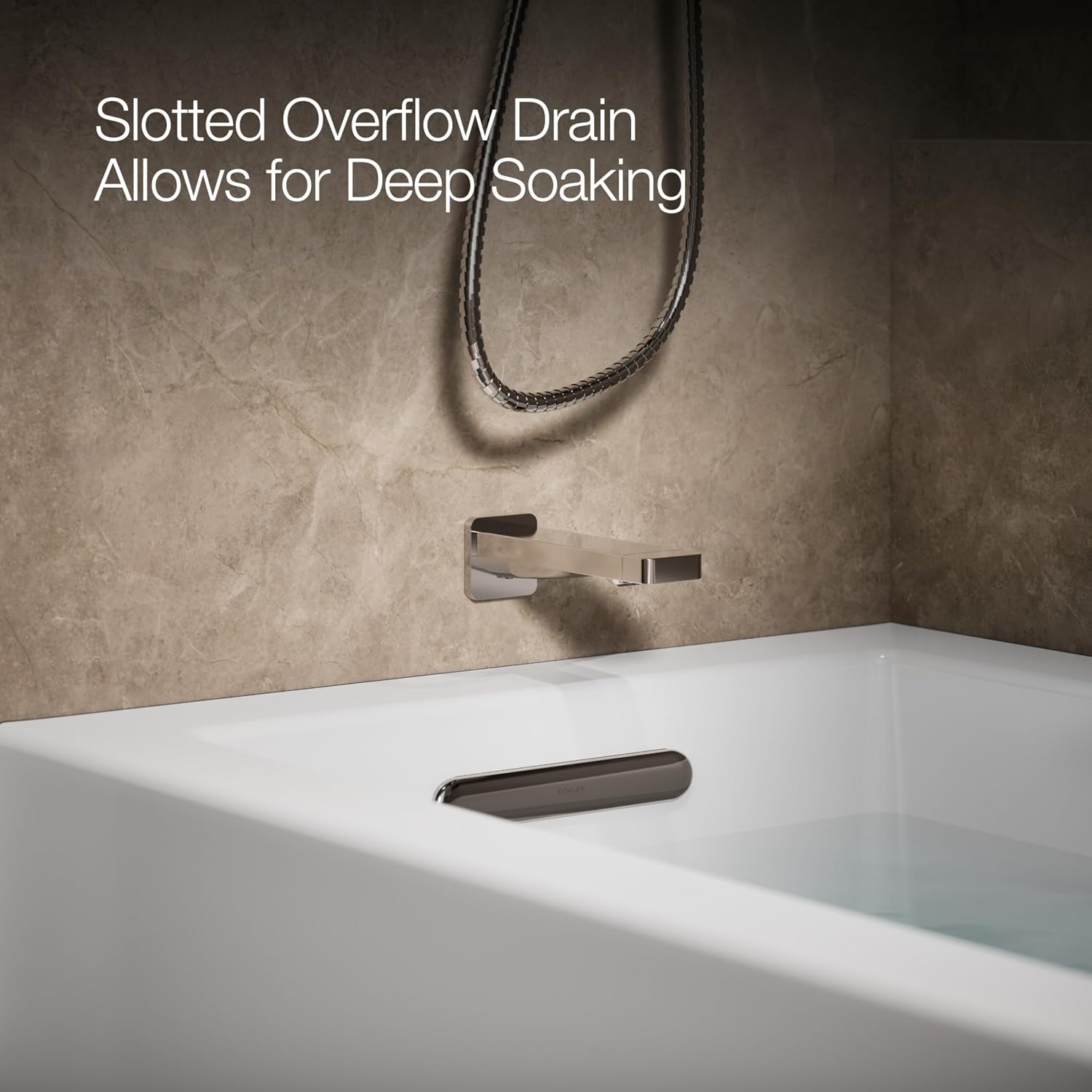 Kohler K-20202-LA Underscore 60' Soaking Bathtub for Three Wall Alcove Installation with Left Drain and 68 Gallon Water Capacity - White