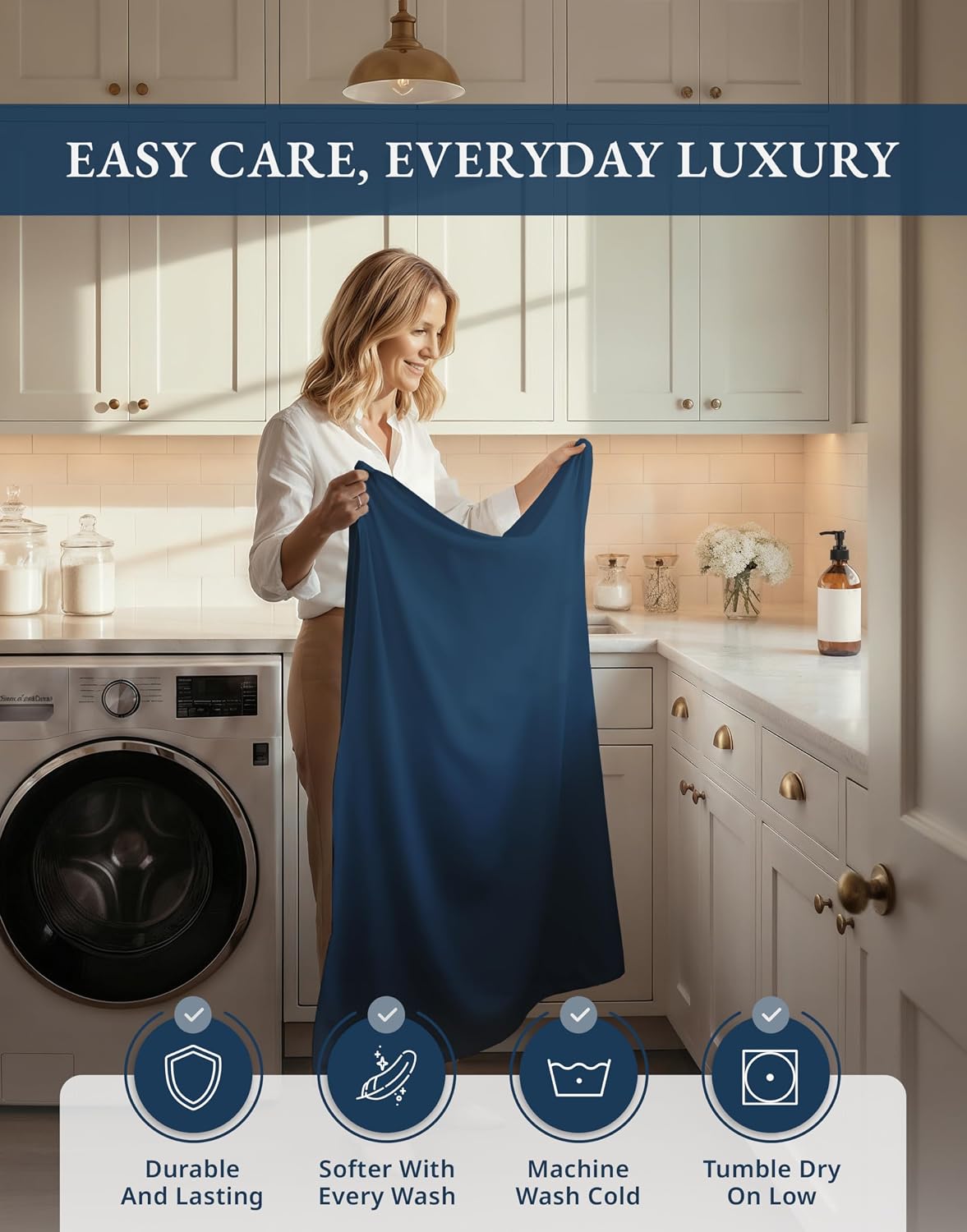 LANE LINEN 100% Cotton Split King Sheets for Adjustable Beds - 1000 Thread Count, Long Staple Mercerized Bedding Sheets, Luxury Hotel Like Thick 15' Deep Pocket Reinforced French Seams - Estate Blue