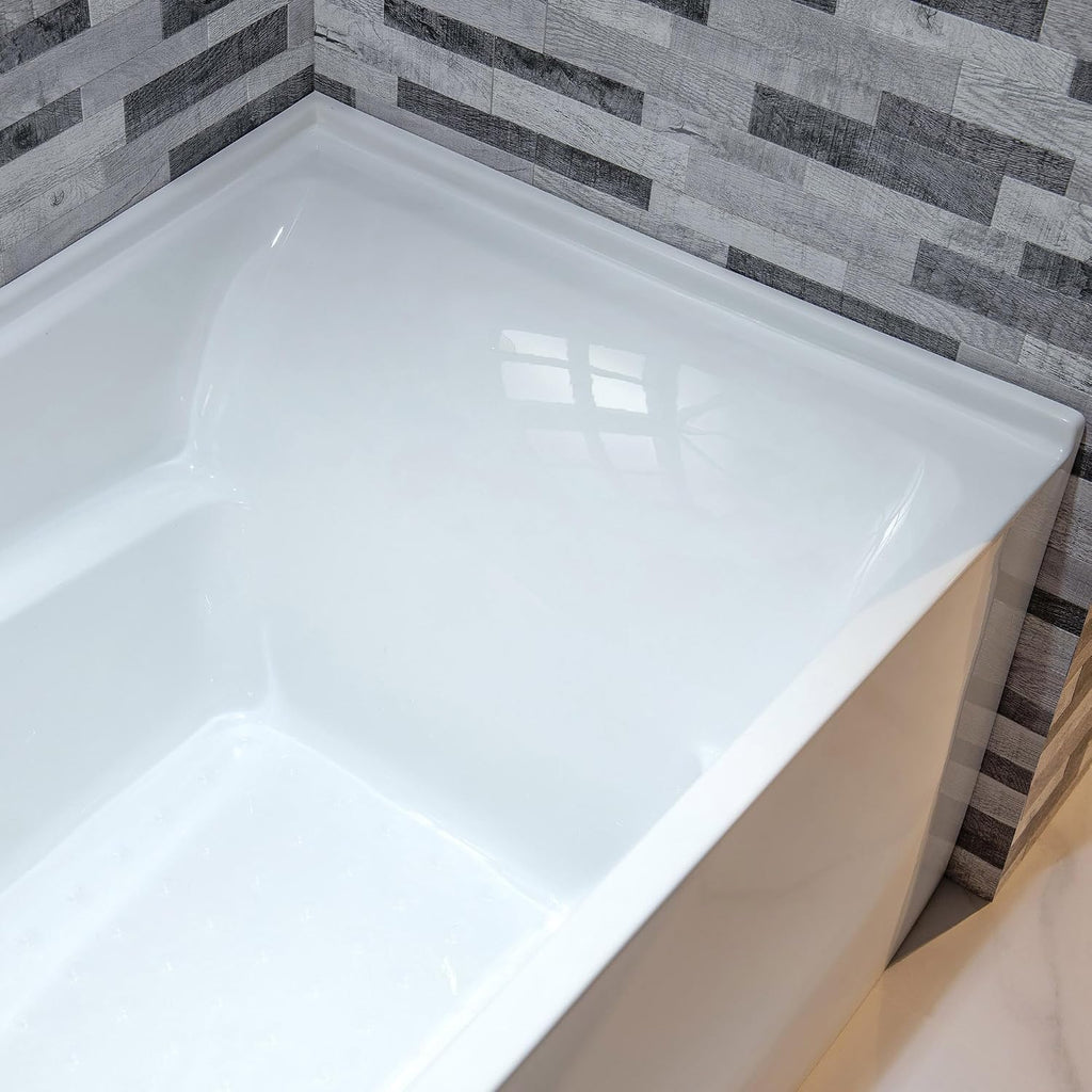 WOODBRIDGE 60' Acrylic Rectangular Alcove Soaking Bathtub in White with Left Drain, Matte Black pop-UP Drain Included BA6030L