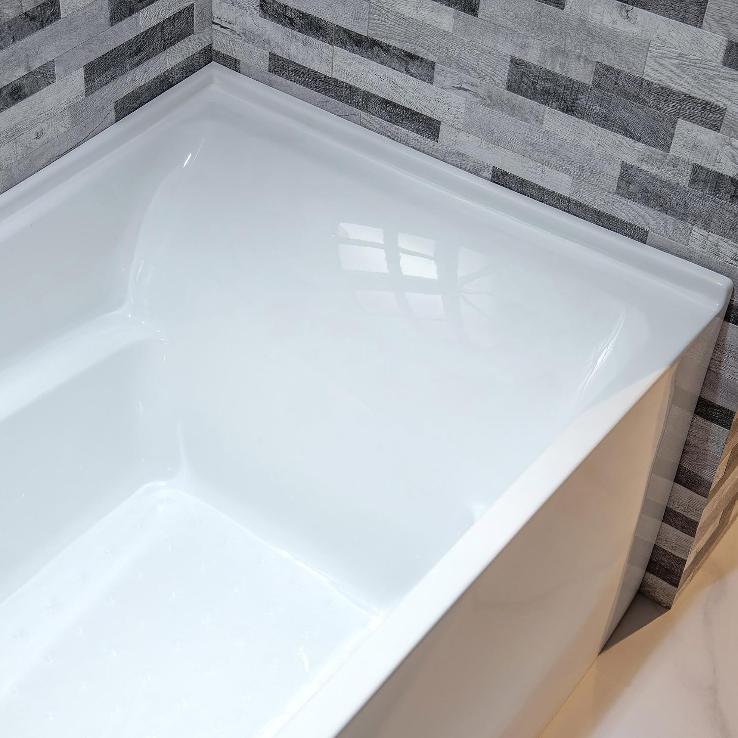 WOODBRIDGE 60' Acrylic Rectangular Alcove Soaking Bathtub in White with Left Drain, Matte Black pop-UP Drain Included BA6030L
