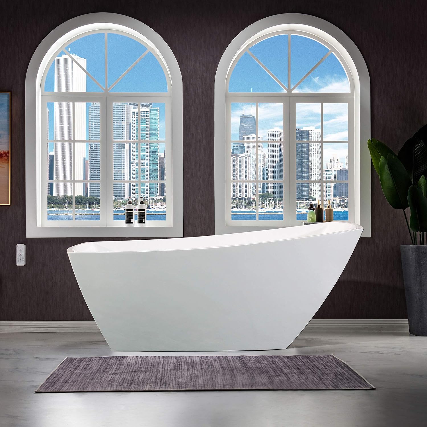 WOODBRIDGE 67'Freestanding White Acylic Soaking Bathtub with Chrome Drain and Overflow