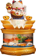 Fish Tank with Maneki Neko, Money Lucky Cat, Tabletop Water Fountain Indoor, Feng Shui Decor & Gifts for Home, Feng Shui Statue, Chinese New Year Decoration, Chinese Decor & Gifts (B)