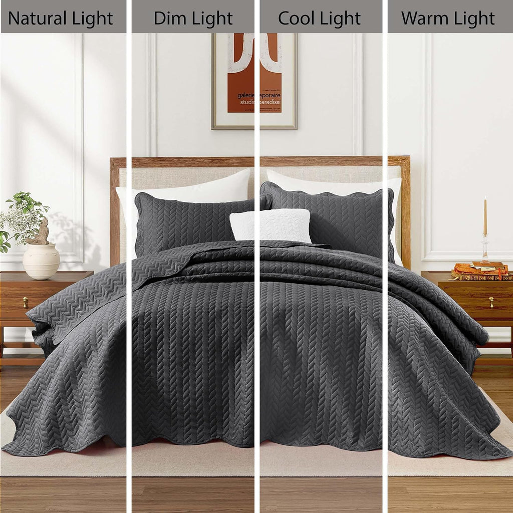 IR Imperial Rooms Queen Quilt Bedding Set (90' x 96') - Bulk Pack of 10 Wholesale for Hotels, Guest Bedroom & Airbnbs - Lightweight Microfiber Reversible Embossed Quilts Bedspreads (Charcoal)