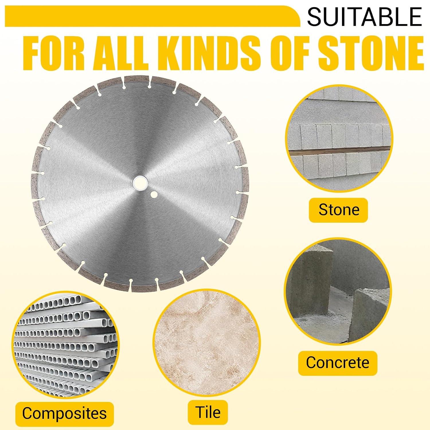 5 Pcs 14 Inch Diamond Concrete Saw Blade, 14 Inch Masonry Blade with 12 mm Arbor Dry or Wet Concrete Saw Cutting General Purpose Segmented High Speed for Brick Stone Block Marble Granite