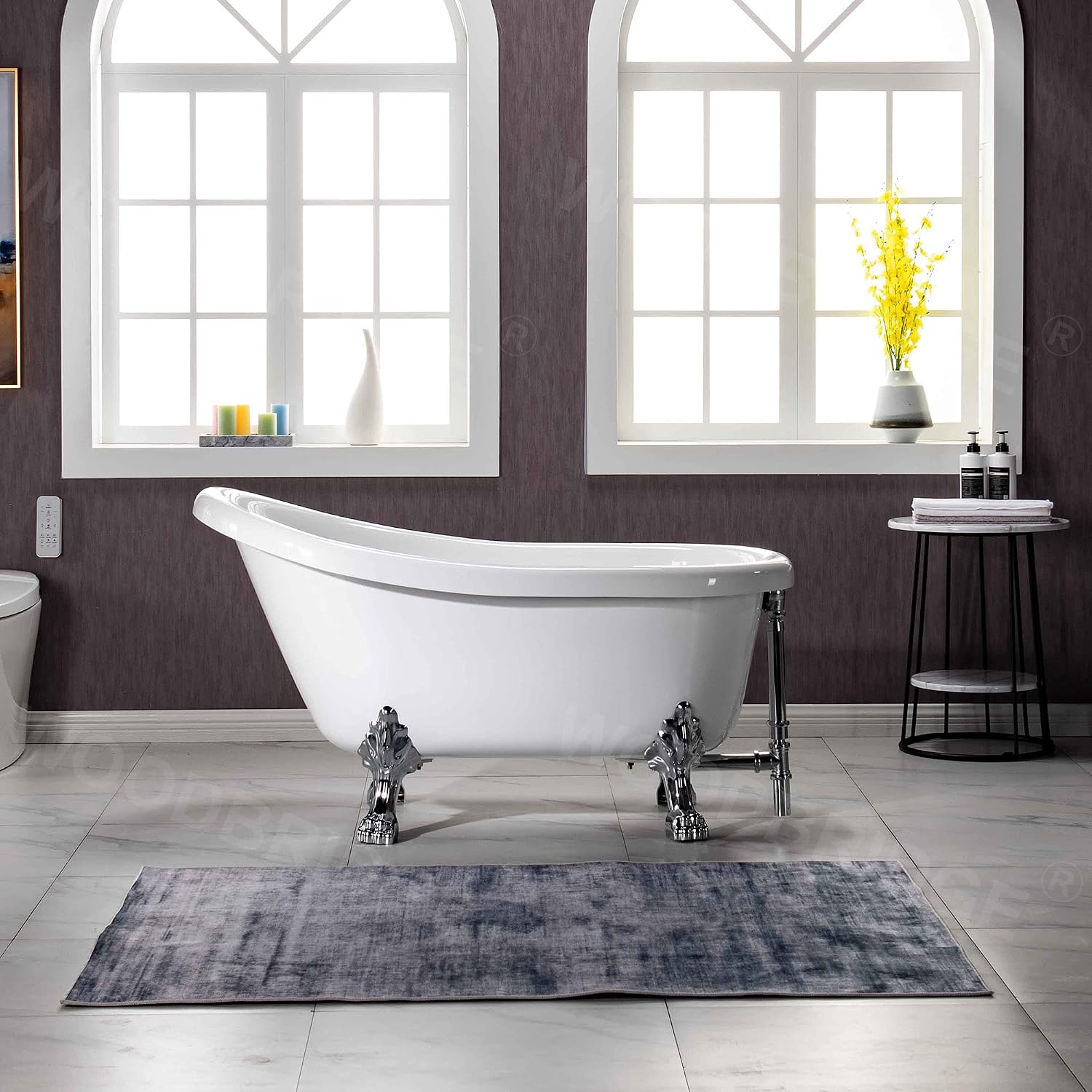 WOODBRIDGE 54' Heavy Duty Acrylic Slipper Clawfoot Bath Tub with Chrome Feet & Chrome Drain &Overflow,B0021 C