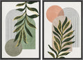 SIGNFORD Framed Canvas Print Wall Art Set Jungle Palm Leaf Geometric Polygons Abstract Shapes Illustration Modern Art Decorative Nordic Nature for Living Room, Bedroom, Office - 24'x36'x2 Black