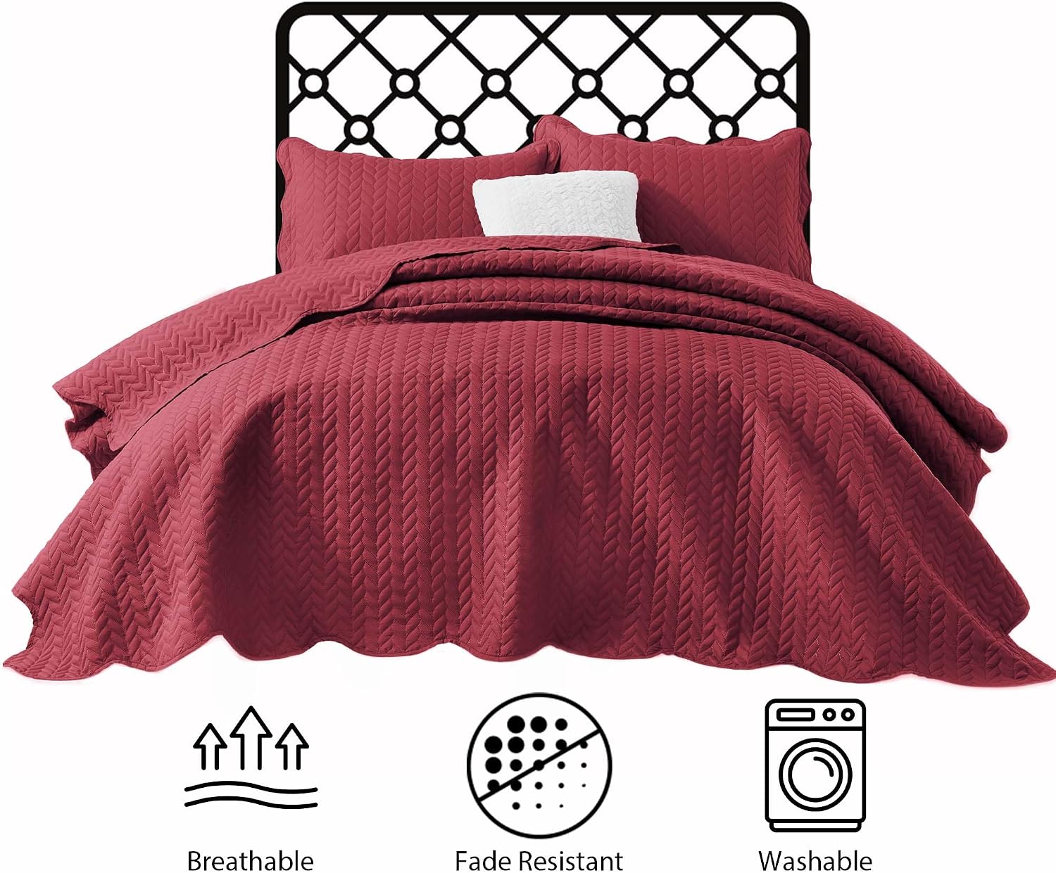 IR Imperial Rooms Twin Quilt Bedding Set (68' x 86') - Bulk Pack of 10 Wholesale for Hotels, Guest Bedroom & Airbnbs - Lightweight Microfiber Reversible Embossed Quilts Bedspreads (Burgundy)