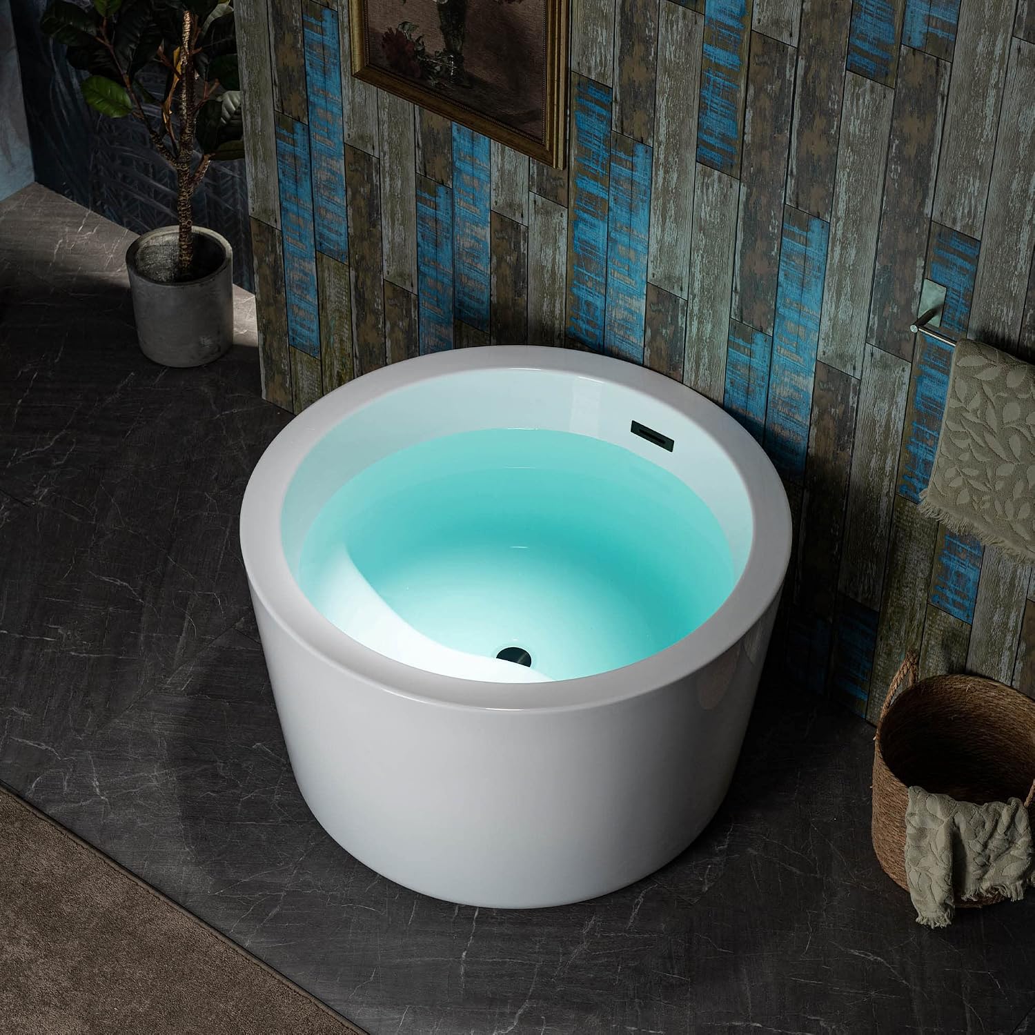 WOODBRIDGE 41' Acrylic Freestanding Bathtub Contemporary Soaking Tub, White Acrylic,Matte Black Drain/Overflow