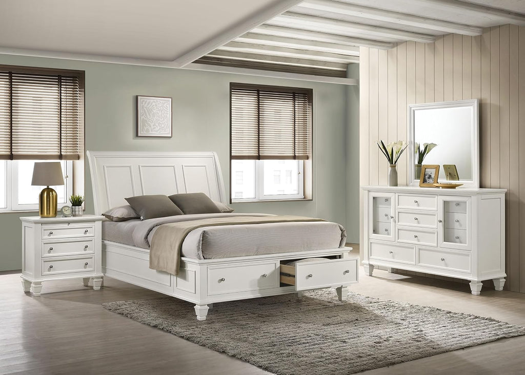 Coaster Home Furnishings Sandy Beach Coastal 4-Piece Bedroom Set Queen Size Storage Panel Bed Frame 57-inch Headboard Cream White 201309Q-S4
