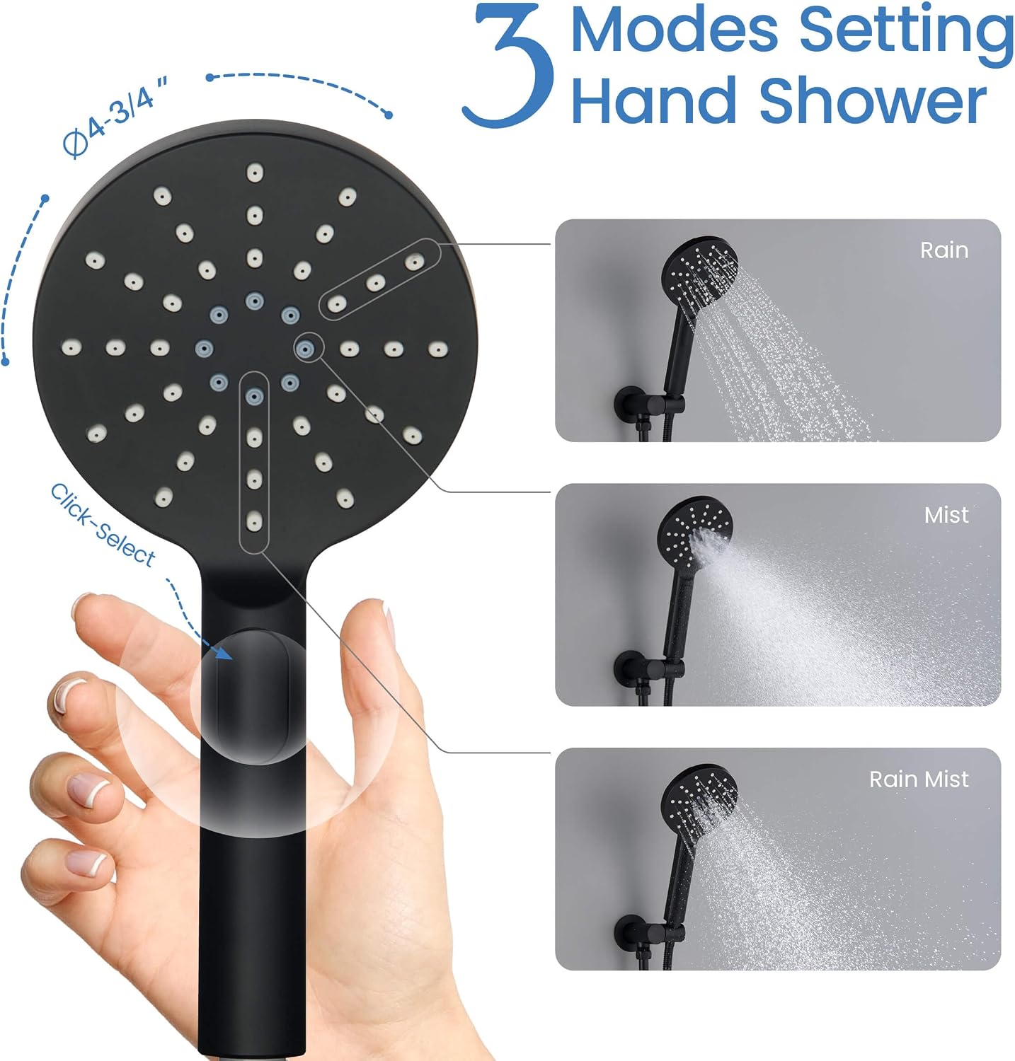 KIBI Shower System with Valve, 2-Function Wall Mounted Bathroom Shower Faucet Set – Solid Brass Pressure Balanced Shower System with Handheld Spray & High Flow Shower Head, Matte Black (KSF403)