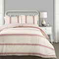 Lush Decor Farmhouse Stripe Reversible Cotton Comforter Set, 3 Piece Set, King, Red - Cozy Farmhouse Bedding Set - Rustic Decor - Striped Comforter - Modern Farmhouse Bedroom Decor