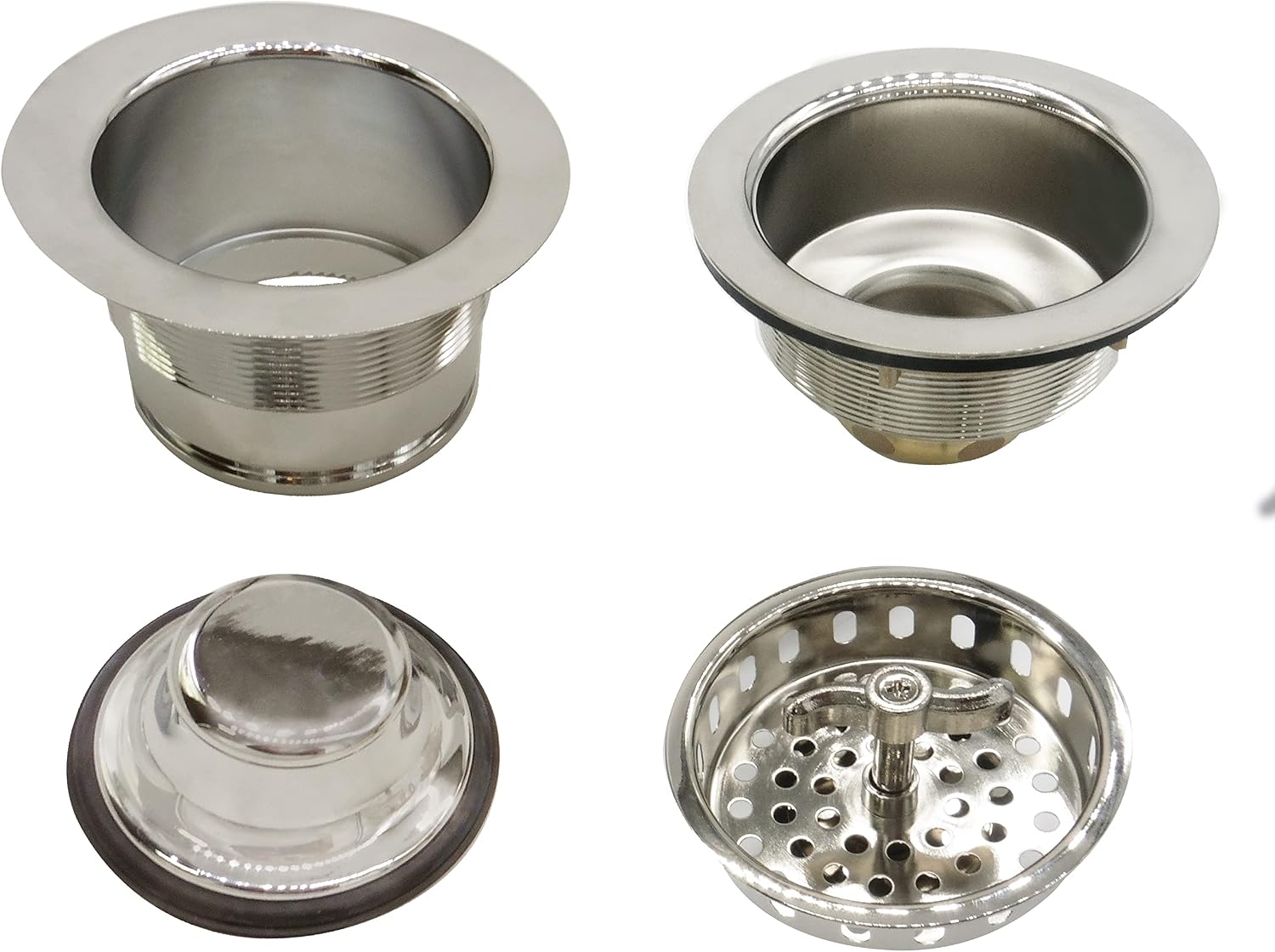 Westbrass CO2175-05 Combo Pack 3-1/2' Wing Nut Twist Style Large Kitchen Sink Basket Strainer and Waste Disposal Drain Flange with Stopper, Polished Nickel