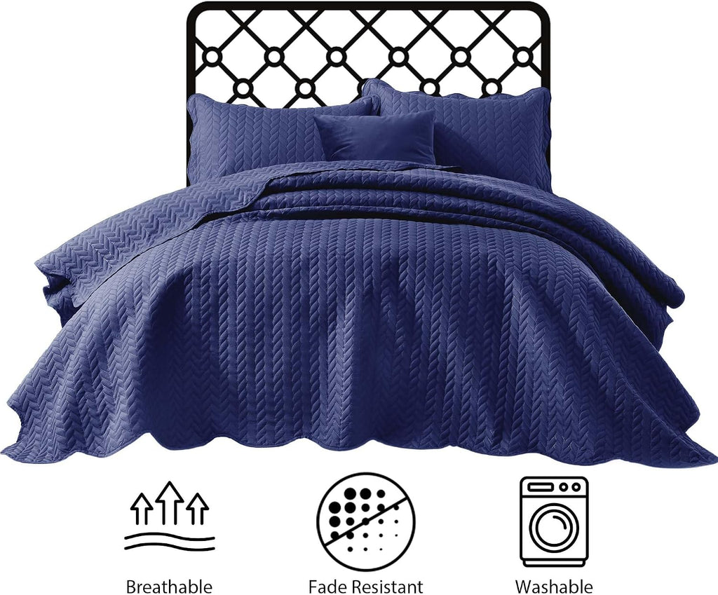 IR Imperial Rooms 8 Pack Quilt King Size Bedding (106' x 96') - Bulk Wholesale for Hotels, Guest Bedroom & Airbnbs - Lightweight Microfiber Reversible Embossed Quilts Bedspread (Navy)