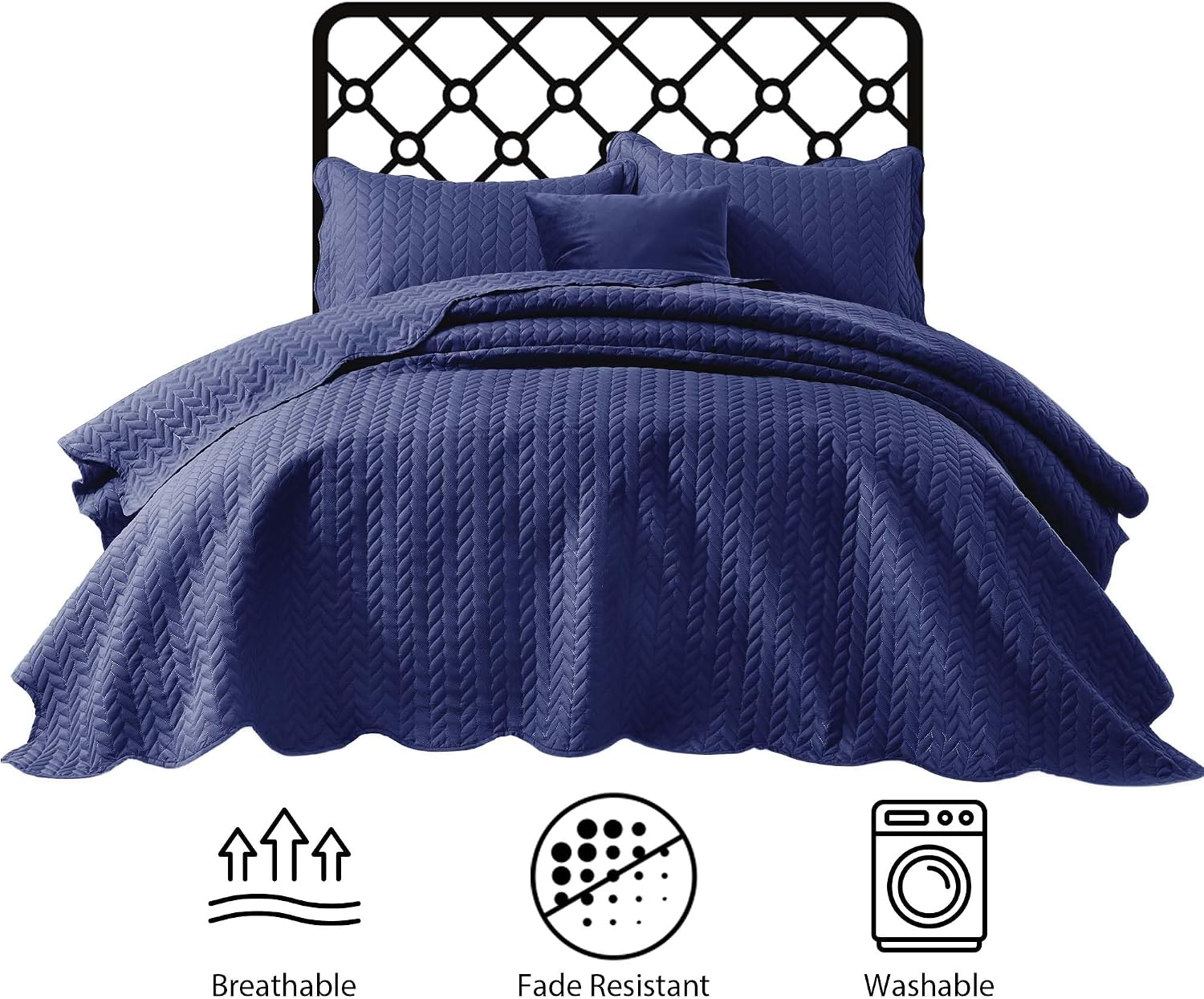 IR Imperial Rooms 8 Pack Quilt King Size Bedding (106' x 96') - Bulk Wholesale for Hotels, Guest Bedroom & Airbnbs - Lightweight Microfiber Reversible Embossed Quilts Bedspread (Navy)