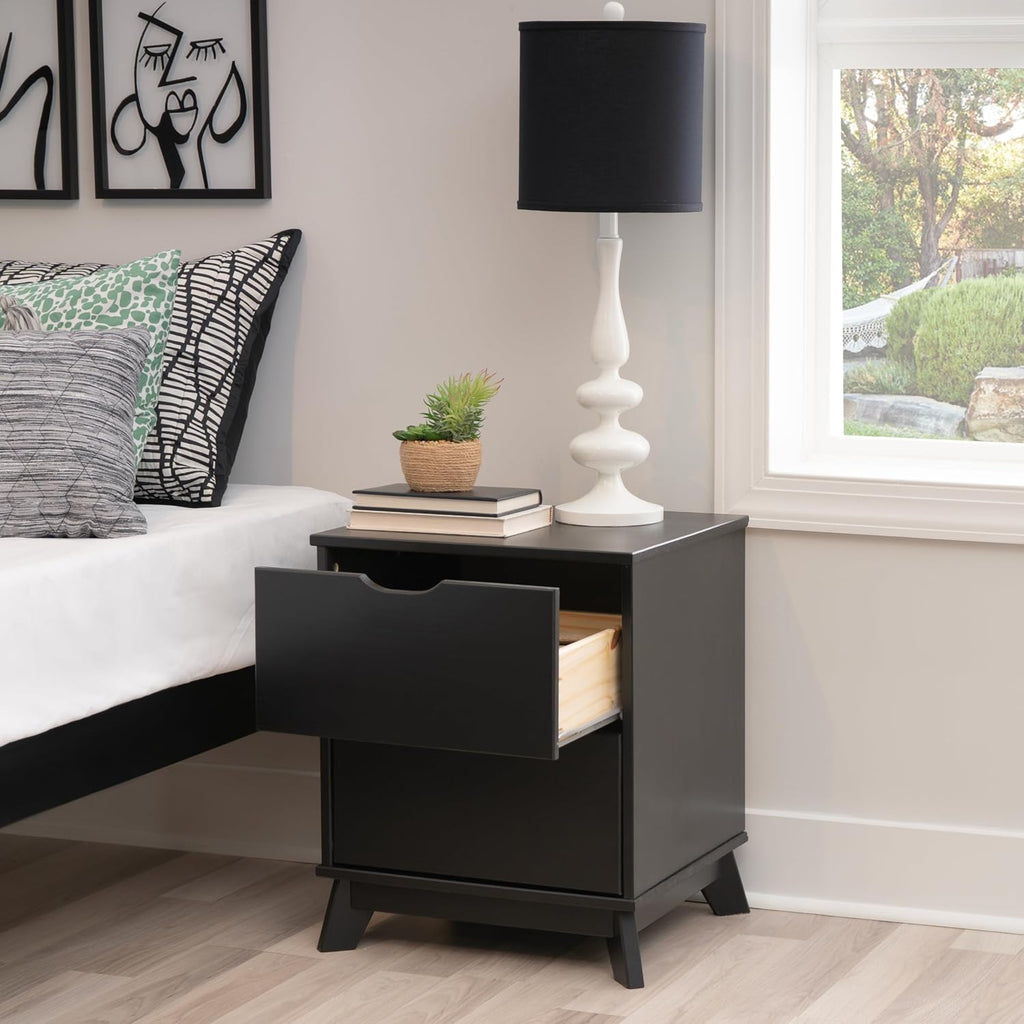Powell Fordham Black Solid Pine Wood Twin Sized Platform Bed with Two Drawer Nightstand
