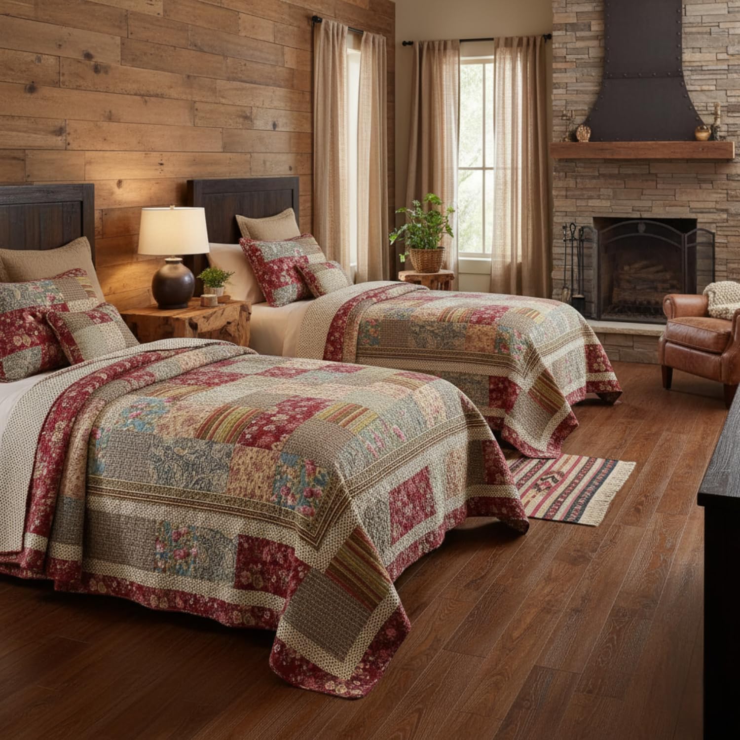 Tache Cotton Patchwork Country Farm Cottage Vintage Antique Ditsy Floral Paisley Burgundy Beige Lightweight Coverlet Fairy Tale Tea Party Quilt Set, Twin