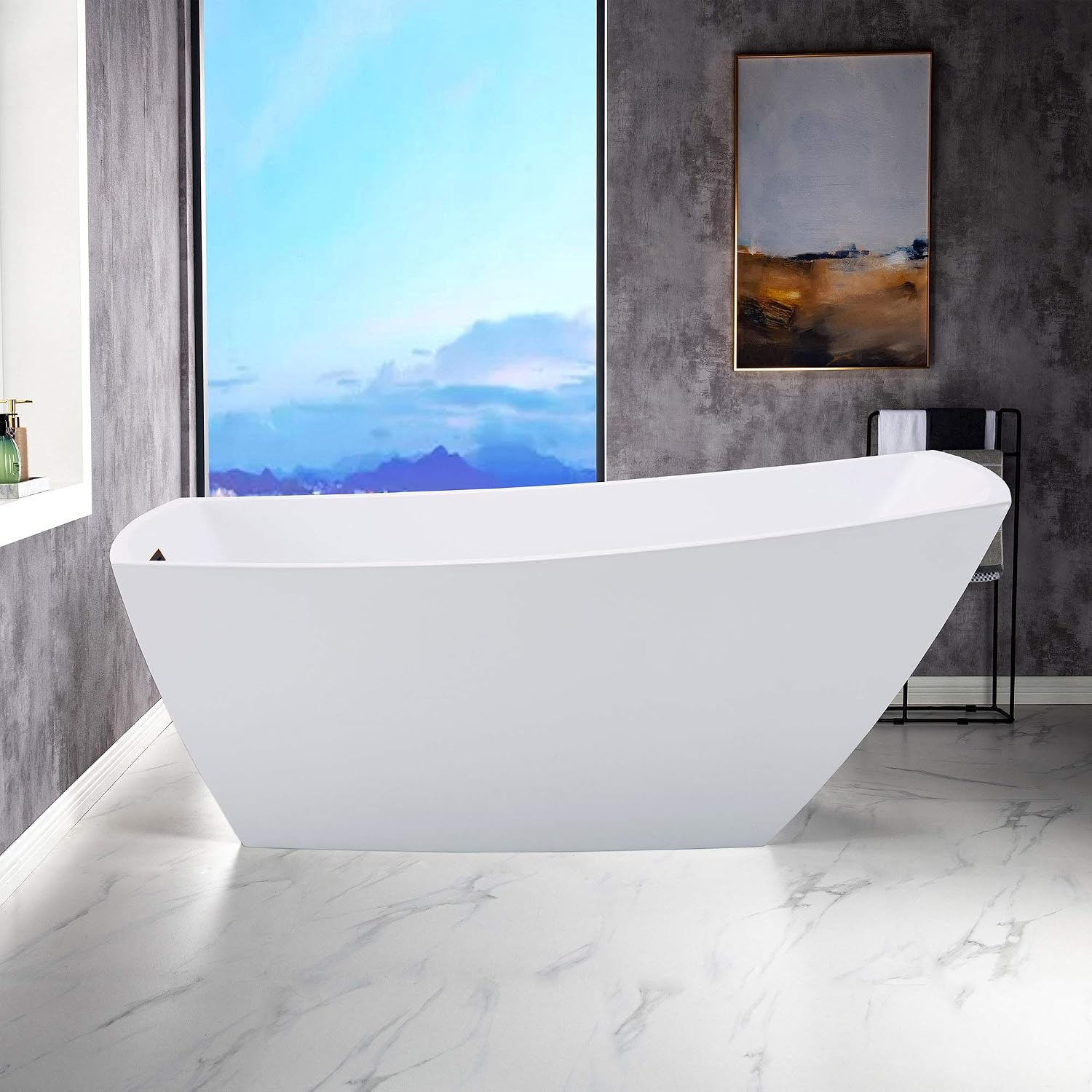 WOODBRIDGE 67' Acrylic Freestanding Bathtub Contemporary Soaking Tub with Oil Rubbed Bronze Overflow and Drain,White