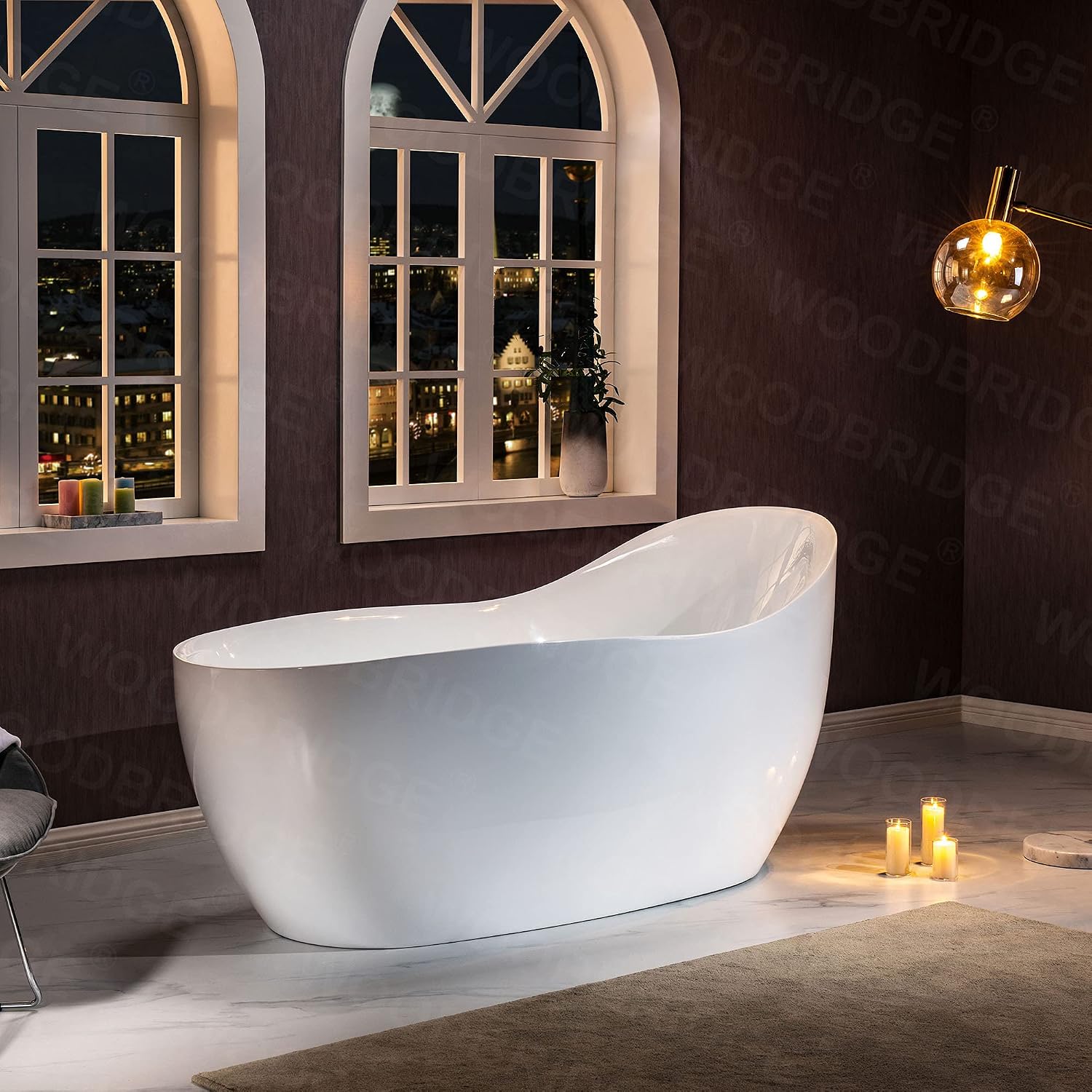 WOODBRIDGE 67' Acrylic Freestanding Bathtub Contemporary Soaking Chrome Overflow and Drain,White Air Bubble Tub