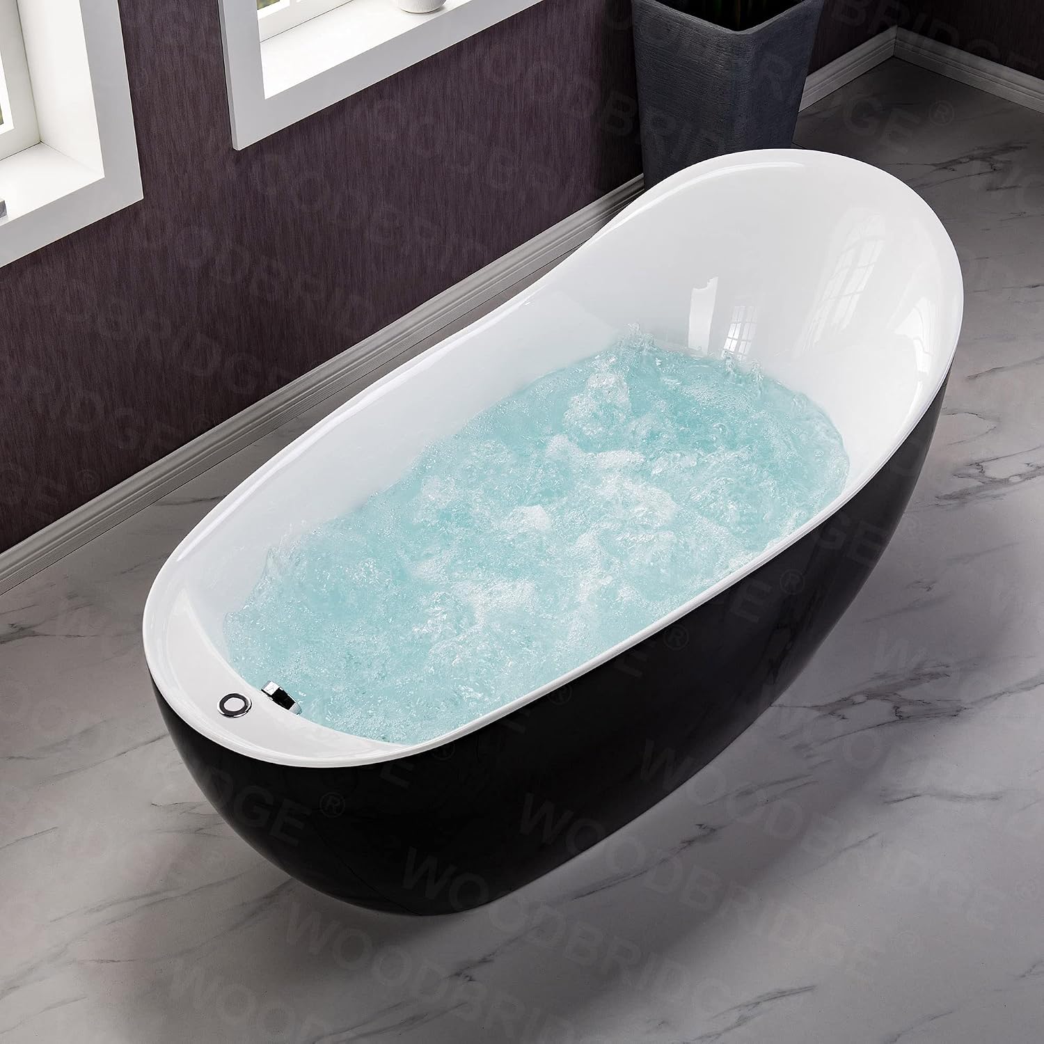 WOODBRIDGE 67' Air Bubble Freestanding Bathtub with Chrome Overflow and Drain,Black Air Bubble Tub