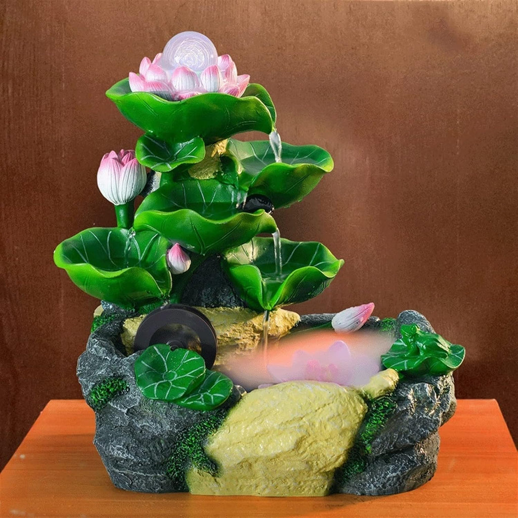 Indoor Water Fountain Tabletop Fountains Lotus Desktop Feng Shui Wheel Rockery Water Fountain Fish Pond Living Room Fish Tank Desktop Decoration Bonsai with Atomizer Meditation Fountain