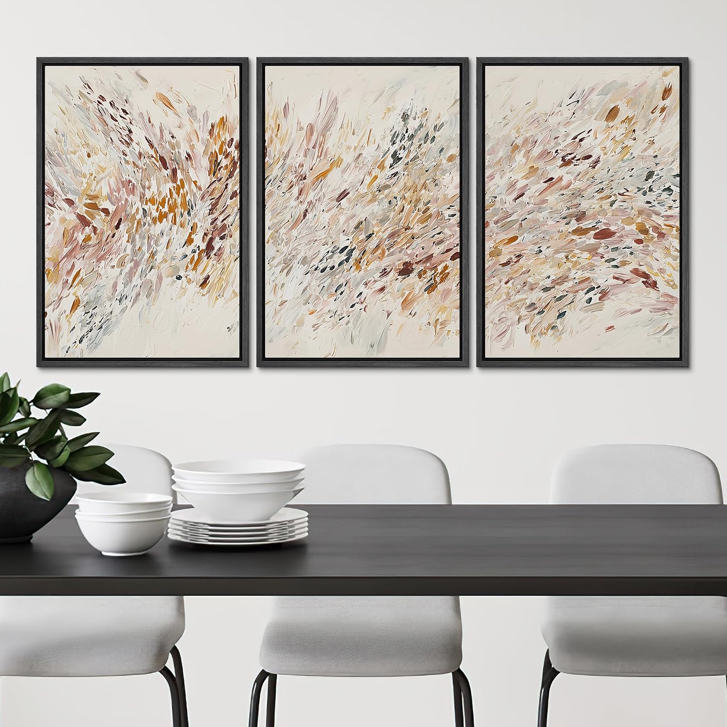 SIGNLEADER Framed Canvas Print Wall Art Set Neutral Abstract Brushstroke Motion Illustrations Minimal Decorative Bohemian for Living Room, Bedroom, Office - 24'x36'x3 Black