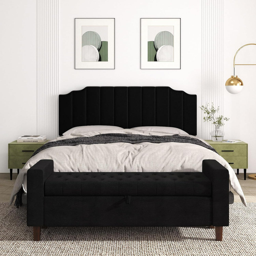 Befurtori King Size Headboard Only, Velvet Wall Mounted Headboard King for Adjustable Bed Modern Upholstered Head Board Easy Assembly, Black
