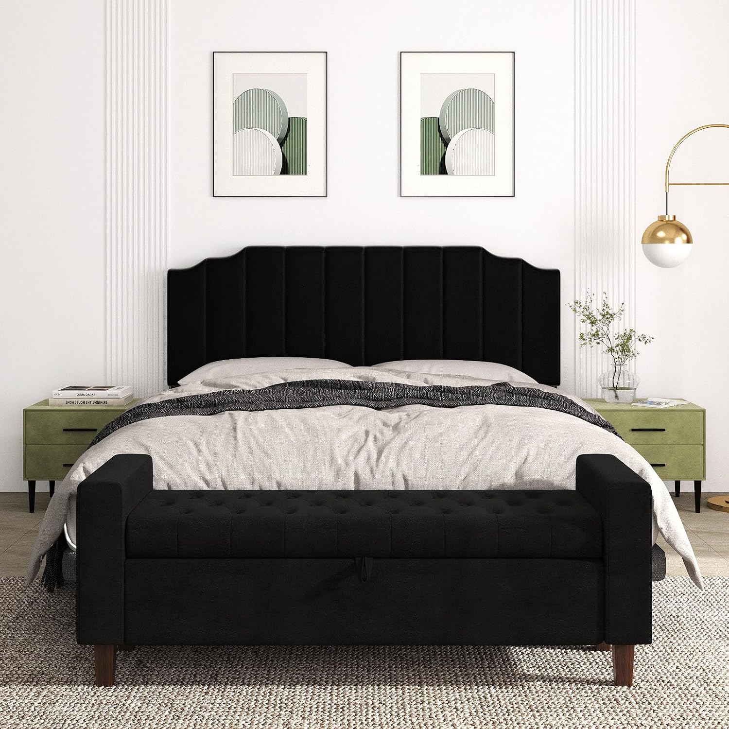 Befurtori King Size Headboard Only, Velvet Wall Mounted Headboard King for Adjustable Bed Modern Upholstered Head Board Easy Assembly, Black