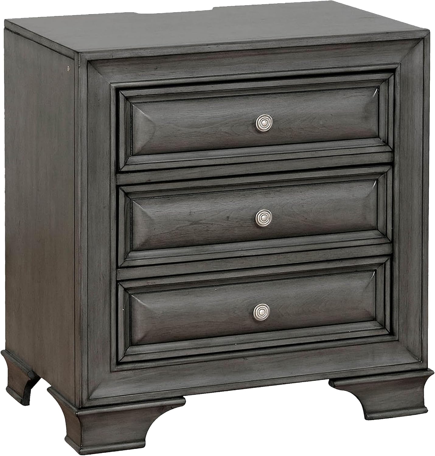 Benjara Lio Four PC Queen Size Bedroom Set- Gray Wood Inlay Design- Nickel