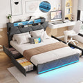 Vabches Queen Bed Frame with Storage Headboard and 4 Drawers,Upholstered Platform with Charging Station and Led Lights,Adjustable Headboard,No Box Spring Needed,Dark Grey