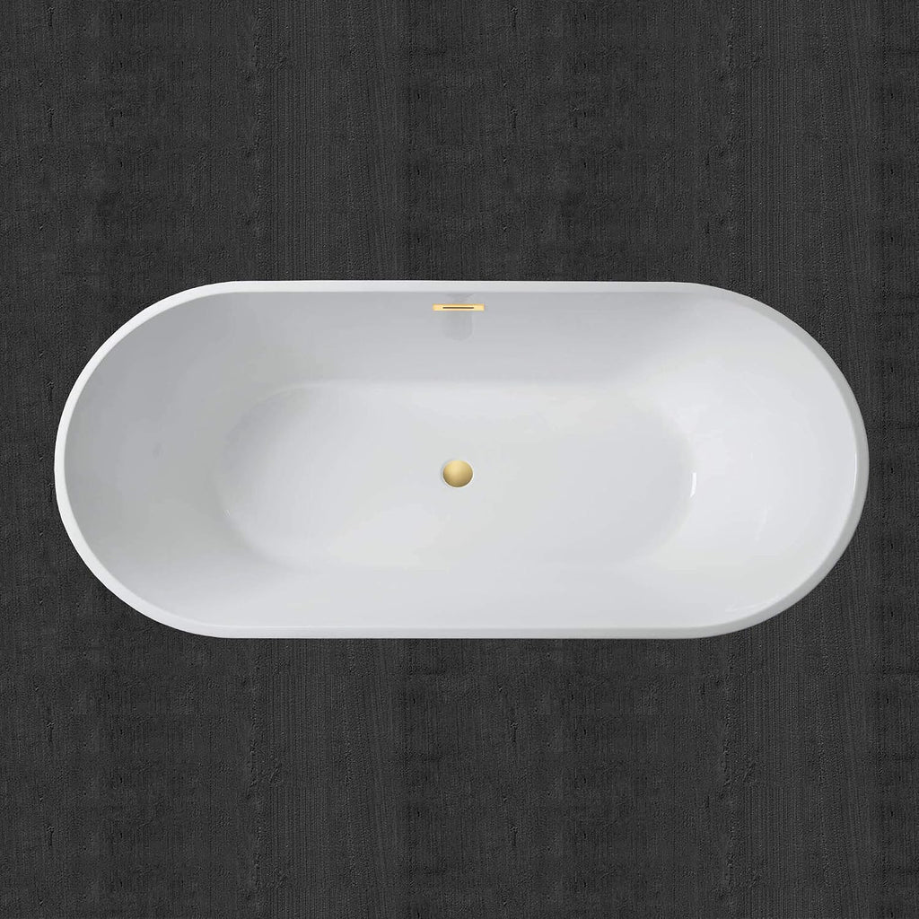 WOODBRIDGE 71' Acrylic Freestanding Bathtub Contemporary Soaking White Tub with Brushed Gold Overflow and Drain,B1701-BG