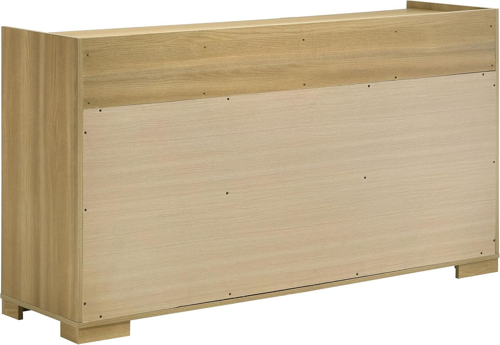 Coaster Home Furnishings Hyland Coastal 4-Piece Bedroom Set Upholstered Queen Size LED Panel Bed Frame 52-inch Headboard Natural 215651Q-S4