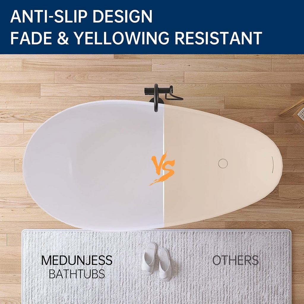 65' Free Standing Tub Bathtub Resin Stone, Solid Surface Freestanding Bathtub, Contemporary Soaking Tub Bathtubs with Overflow and Pop up Drain, Matte White